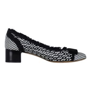 Salvatore Ferragamo Vara Black White Woven Leather Pumps | Classic Designer Heel